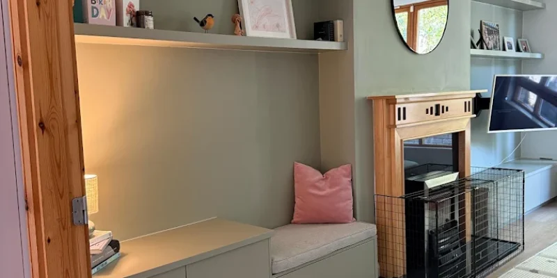 A view of a custom build TV unit feature wall by SMD Carpentry Dublin